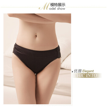 金三塔 100%桑蚕真丝内裤 女黑色性感蕾丝中腰抗菌内裤ZN003 黑色 XL