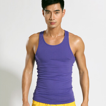 Asianbum夏季吸湿排汗男士修身纯棉背心 工字吊带运动背心 汗衫 紫色 XXL