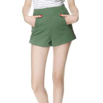 韩都衣舍 韩国2012夏季新款女装韩版直筒中腰短裤NN2236L01 绿色 M