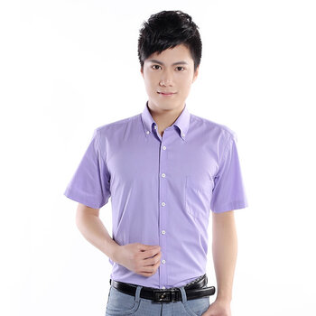 墨森尼男士经典斜纹撞色领透气短袖衬衫 领尖扣 紫罗兰 XW012D004 如图 44
