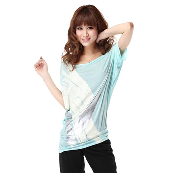 yigue/亦谷 2012新品 印染图案宽松不规则t恤 21528K2126 浅绿 XL