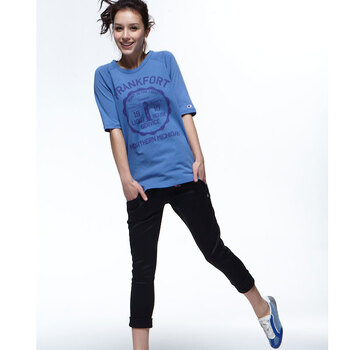 Champion 冠军女式圆领插肩短袖T恤CW-Z318 蓝灰 L大号