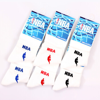 NBA精梳棉时尚男船袜A292 白色提花6双装 尺码26-28cm
