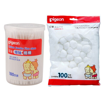 贝亲pigeon 宝宝清洁必备 棉棒180支筒装KA01 2筒+贝亲清洁棉球/棉签KA08 2袋
