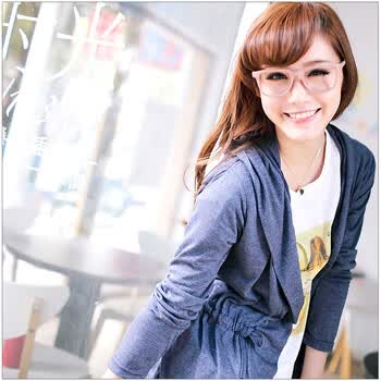 东京着衣 舒适女款连帽抽绳棉质开衫2011862 深蓝色 均码