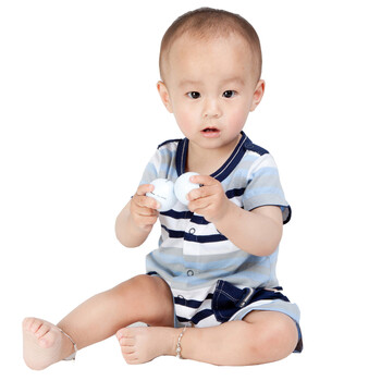 哇喔哇喔童装 夏装新款 0-5岁男童间条连体衣22A903B 浅灰深蓝色宽间 80码