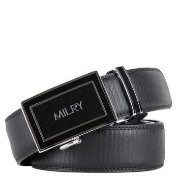 米莱恩MILRY二层牛皮压花自动扣商务皮带L0095 黑色 130