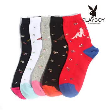 PLAYBOY 花花公子 时尚糖果色亲肤精梳纯棉提花中筒女袜不起球2189 白色 均码