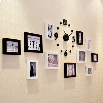 梓晨相框墙/照片墙实木照片墙钟表相片墙组合11H