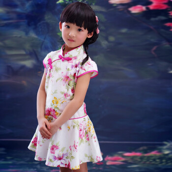 好奇鱼2013新款童装旗袍儿童裙子唐装女童旗袍纯