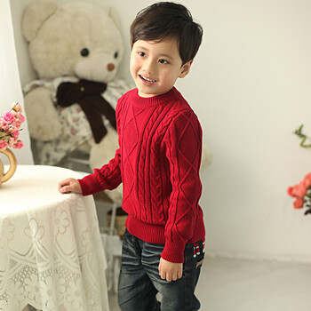 海贝(ihappy)童装男童圆领<em>套头</em>纯色针织<em>图案毛</em>