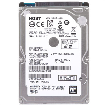 日立（HGST） 1TB SATA6Gb/s 7200转32M 笔记本硬盘(HTS721010A9E630)