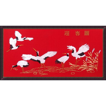 娴云居 精巧丝带绣挂画 客厅挂画新品 迎客图 刺绣 丝带十字绣 绣绷
