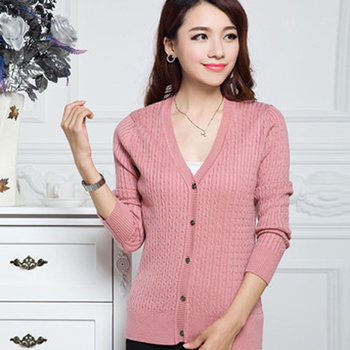 秋冬装新款<em>女式</em>时尚韩版双层<em>加厚</em>扭花<em>开衫羊绒</em>