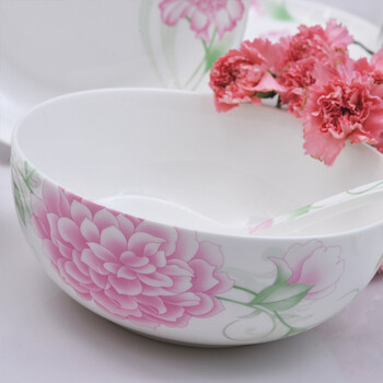 华光陶瓷 红芍凝香骨瓷餐具 碗 新品8寸汤碗 大碗