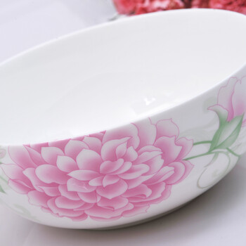 华光陶瓷 红芍凝香骨瓷餐具 碗 新品8寸汤碗 大碗