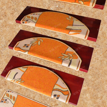 
                                        帛瑞 楼梯垫踏步垫 楼梯防滑保护垫 地毯 可定制尺寸 门垫尼龙印花橙色树叶花纹 NLY-1 安装方式@魔术扣 100cm x 24cm                