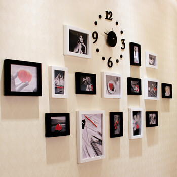 梓晨照片墙钟表组合相片墙相框墙相框实木创意