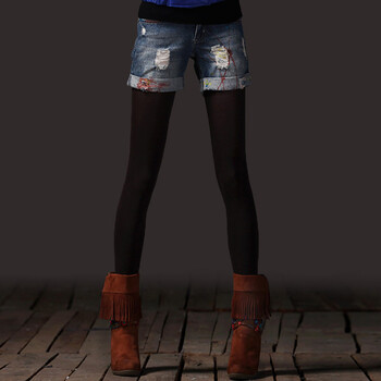 裂帛2014新款女装裤子牛仔裤涂鸦中腰做旧热裤牛