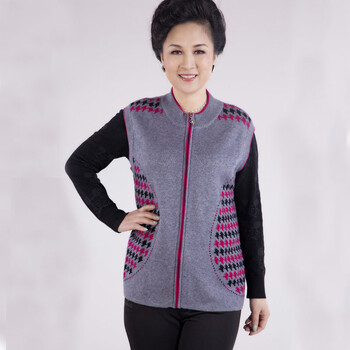 伊绒奇中老年<em>女</em>羊毛<em>马甲秋冬装</em>针织<em>背心</em> 大码