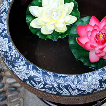 
                                        家居家装青花复古鱼缸乌龟睡莲盆现代简约家居摆设                