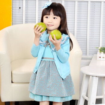 卷卷毛童装女春装裙子女童背心连衣裙502903+蓝色