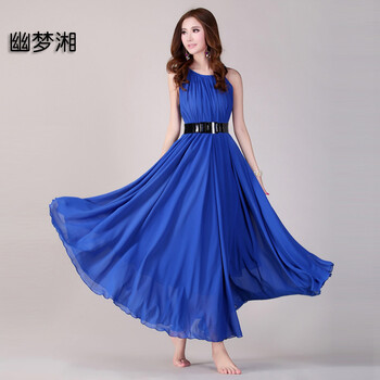 幽梦湘2014夏天新款<em>女士</em>长款雪纺<em>连衣裙</em> 修身