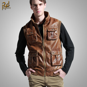 新款<em>男士</em>朋克PU<em>皮马甲</em> 可拆卸连帽加绒复古坎