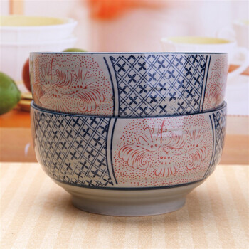 山田烧陶瓷碗套装 釉下彩(7英寸)日式餐具和风汤碗大面碗(2只装) 满天星