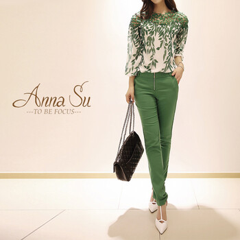 Anna Su2014春款新款欧美<em>女装柳树</em>条蕾丝拼接