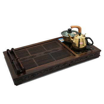 
                                        汉唐（hantang） 茶具套装功夫茶具自动抽水茶盘茶海 实木茶台排水式茶托盘大号如意 黑紫檀单茶盘 80.6*44.2*8.1cm                