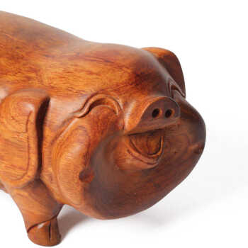 > 小雕匠正品 木雕猪 红木雕工艺品摆件 生肖福猪 中号24cm旺财对猪