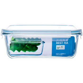 贝特阿斯（BestHA) 耐热玻璃 保鲜盒 长方形1800ml 冰箱 微波炉适用 饭盒 RLC1800