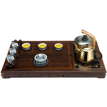 
                                        汉唐（hantang） 茶具套装功夫茶具自动抽水茶盘茶海 实木茶台排水式茶托盘大号如意 黑紫檀单茶盘 80.6*44.2*8.1cm                