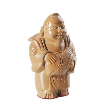 者梅 印度原装进口佛像雕塑 老山檀纯手工精雕钓鱼人像 家居摆佛像摆件 镇宅安居  3英寸