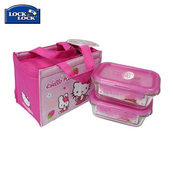 
                                        乐扣乐扣（LOCK&LOCK） 保鲜盒HELLOKITTY耐热玻璃便当饭盒380ml两件套装 LLG422S2-PKT粉红色                