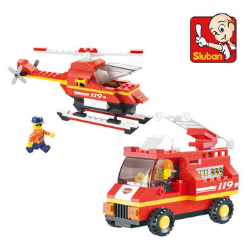 小鲁班积木 消防中心紧急出动消防车警车 儿童
