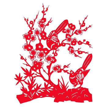 
                                        个性一百喜鹊迎春 门剪纸过年新春装饰品立体贴纸红纸吊钱横批挂件壁挂窗花彩色福字 红色 80CM                