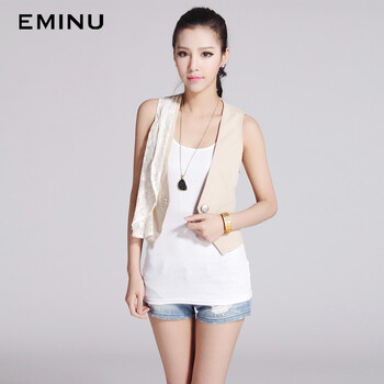 eminu依米奴背部蕾丝女士西装马甲背心夏季新款