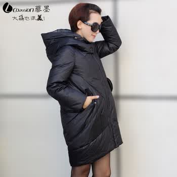 藜墨2013冬季新款欧美个性中<em>长款连帽羽绒</em>服