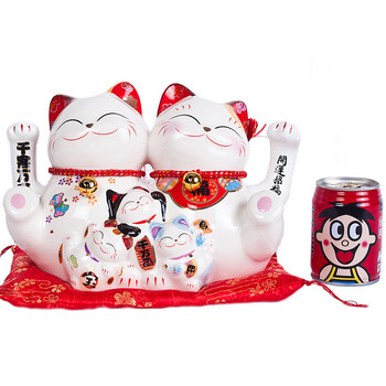
                                        金石工坊 开业礼品 店铺摆设 陶瓷招财猫摆件 大号电动摇手猫  日本 五福开运招手猫双手招                