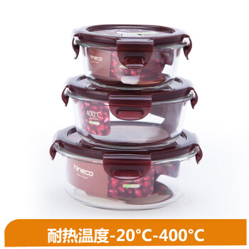 
                                        泰福高（TAFUCO） 耐热玻璃保鲜盒套装便当盒 件套 可微波烤箱冰箱使用 7502圆形三件套                