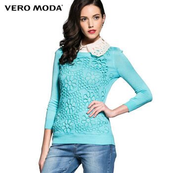 Vero+Moda可拆卸娃娃领太阳花透视毛衣针织衫N(浅