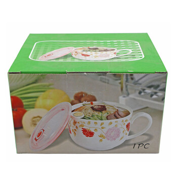 敏杨 带盖大号面杯碗 陶瓷碗带盖微波炉碗泡面碗保鲜碗饭碗 大号面杯碗