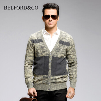 belford2014春季男士<em>外穿</em>毛衣外套韩版宽松V领