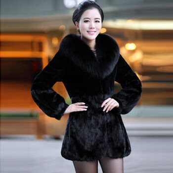 2014<em>新款</em>水貂毛短款<em>外套</em> 海宁<em>皮草</em>大<em>狐狸毛</em>领
