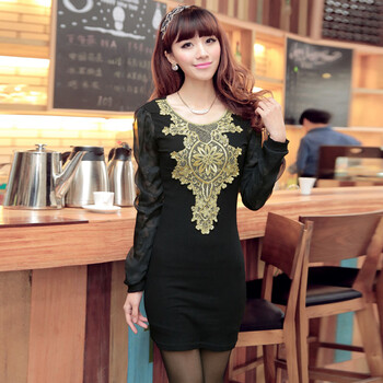 威丝曼 之家 雪纺蕾丝高腰拼接连衣裙TB29002