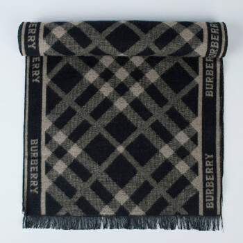 Burberry 巴宝莉 米黑色条纹羊绒流苏围巾(320