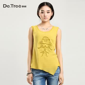 detree<em>地树</em> 2014新款<em>女装</em>绣花镂空印花雪纺拼