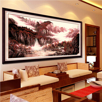 
                                        世轩精准印花十字绣鸿运当头之聚宝盆风景山水画十字绣客厅大画非成品 11CT精准印花棉线                